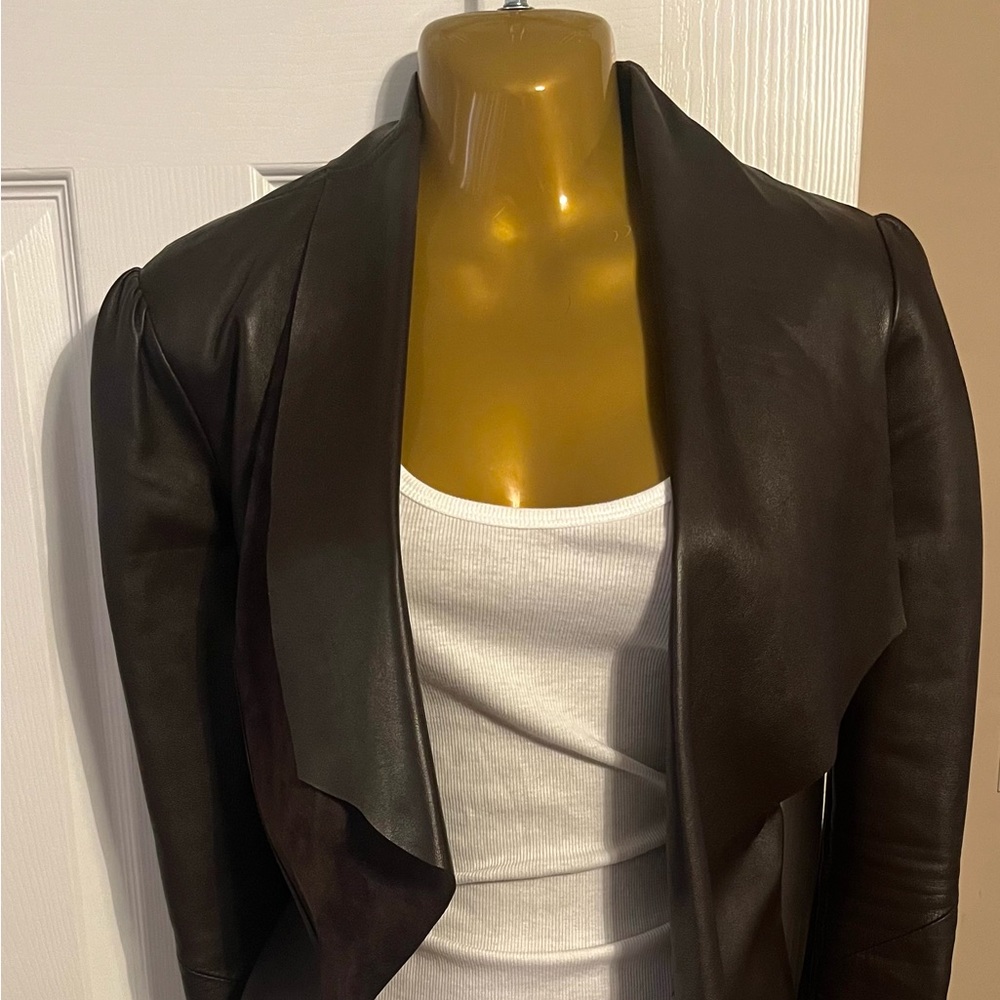 Brown crop faux leather jacket